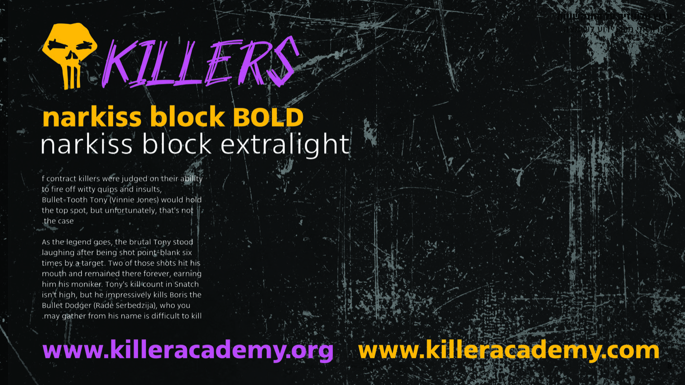Type sheet: Narkiss Block Bold and ExtraLight